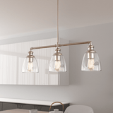 3-Lights Bell Shape Kitchen Island Pendant Lighting, Clear Glass Shade, E26 Base, UL Listed