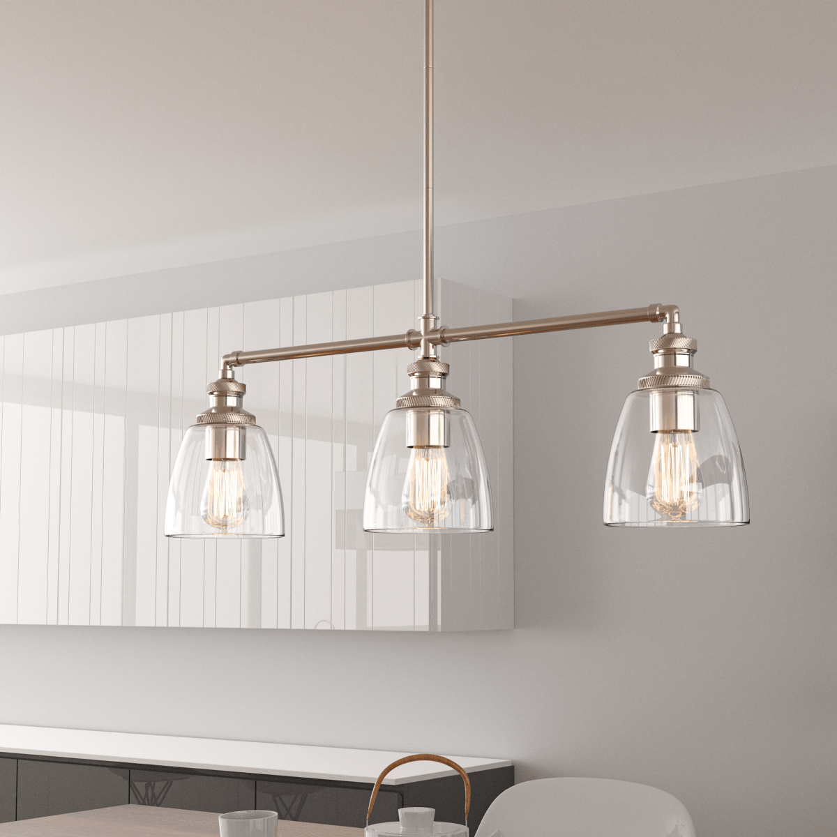 3-Lights Bell Shape Kitchen Island Pendant Lighting, Clear Glass Shade, E26 Base, UL Listed