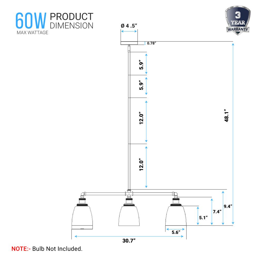 3-Lights Bell Shape Kitchen Island Pendant Lighting, Clear Glass Shade, E26 Base, UL Listed