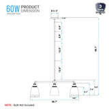 3-Lights Bell Shape Kitchen Island Pendant Lighting, Clear Glass Shade, E26 Base, UL Listed