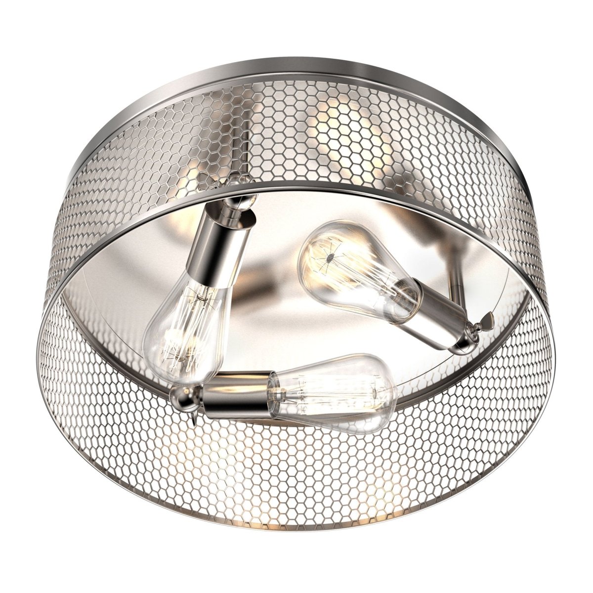 3-Lights Cage Style Flush Mount Fixture, Drum Shape, E26 Base, UL Listed, 3 Years Warranty
