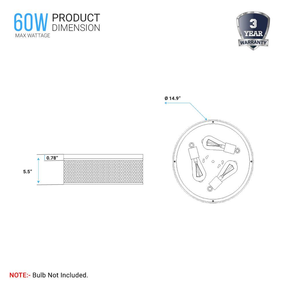 3-Lights Cage Style Flush Mount Fixture, Drum Shape, E26 Base, UL Listed, 3 Years Warranty