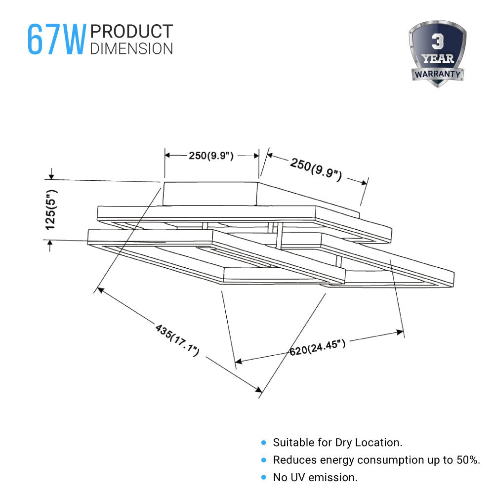 3-Lights, Geometric Modern Ceiling Lights, Surface Mounting, 67W, 3000K(Warm White), 4032LM, Sand white Body Finish, Dimmable, Hallway Light Fixtures