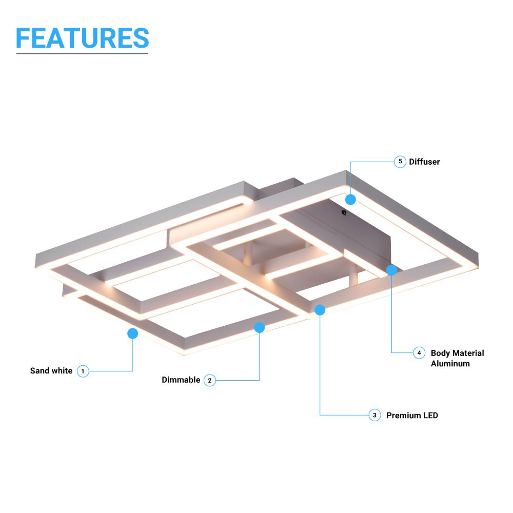 3-Lights, Geometric Modern Ceiling Lights, Surface Mounting, 67W, 3000K(Warm White), 4032LM, Sand white Body Finish, Dimmable, Hallway Light Fixtures
