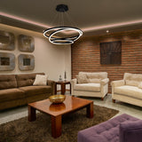 3-Ring LED Light Circular Chandelier, 102W, 3000K, 4335LM, Matte Black Body Finish, Dimmable, Pendant Mounting