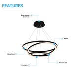 3-Ring LED Light Circular Chandelier, 102W, 3000K, 4335LM, Matte Black Body Finish, Dimmable, Pendant Mounting