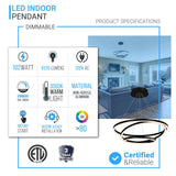 3-Ring LED Light Circular Chandelier, 102W, 3000K, 4335LM, Matte Black Body Finish, Dimmable, Pendant Mounting