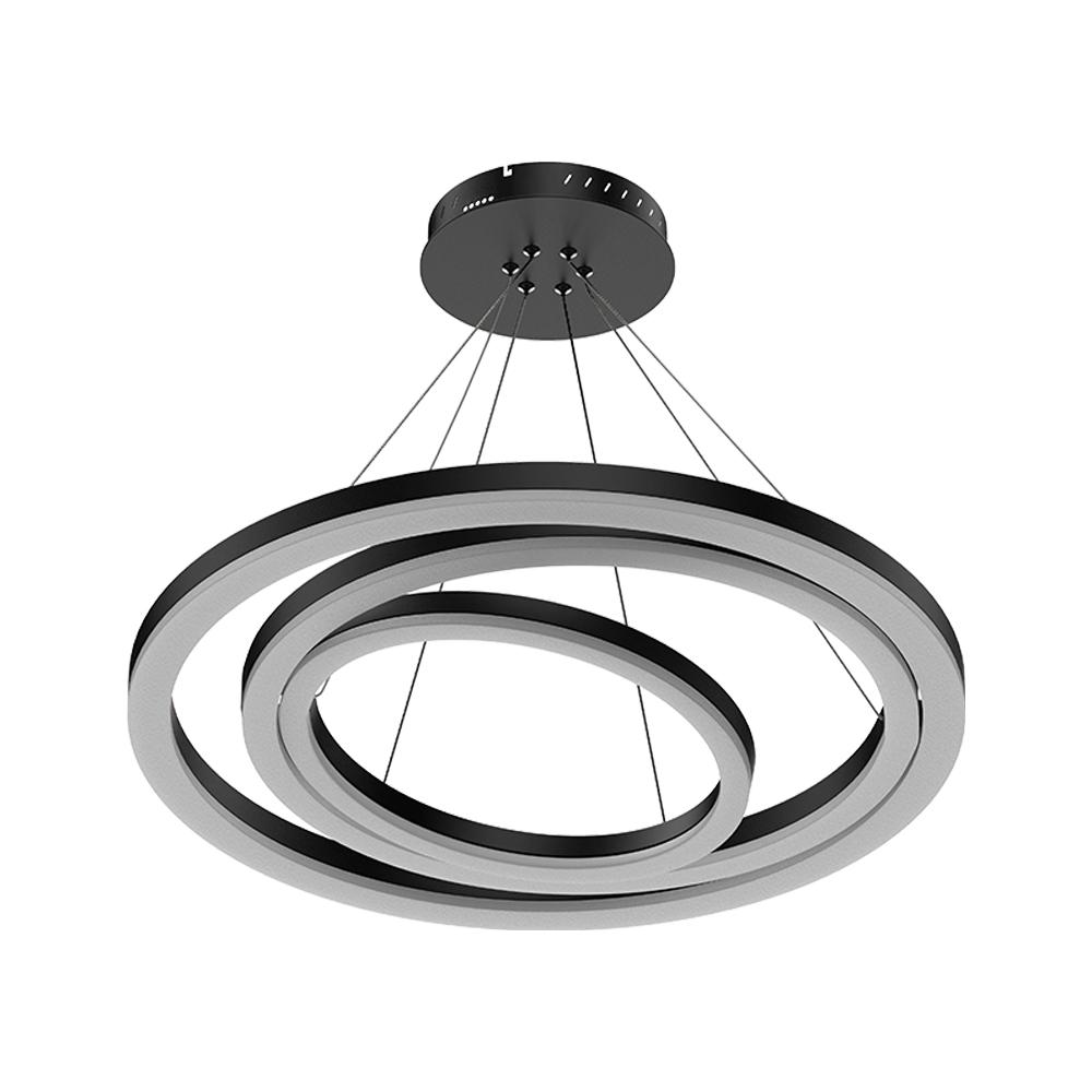 3-Ring LED Light Circular Chandelier, 102W, 3000K, 4335LM, Matte Black Body Finish, Dimmable, Pendant Mounting