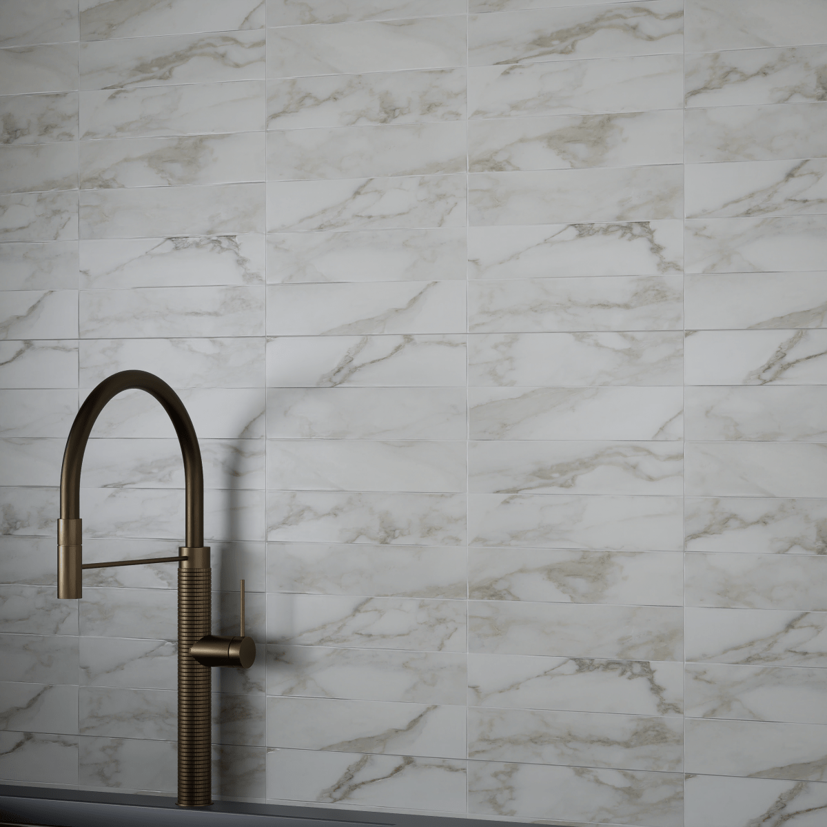 3 X 12 In Artisan Raffino Calacatta Matte Pressed Glazed Ceramic