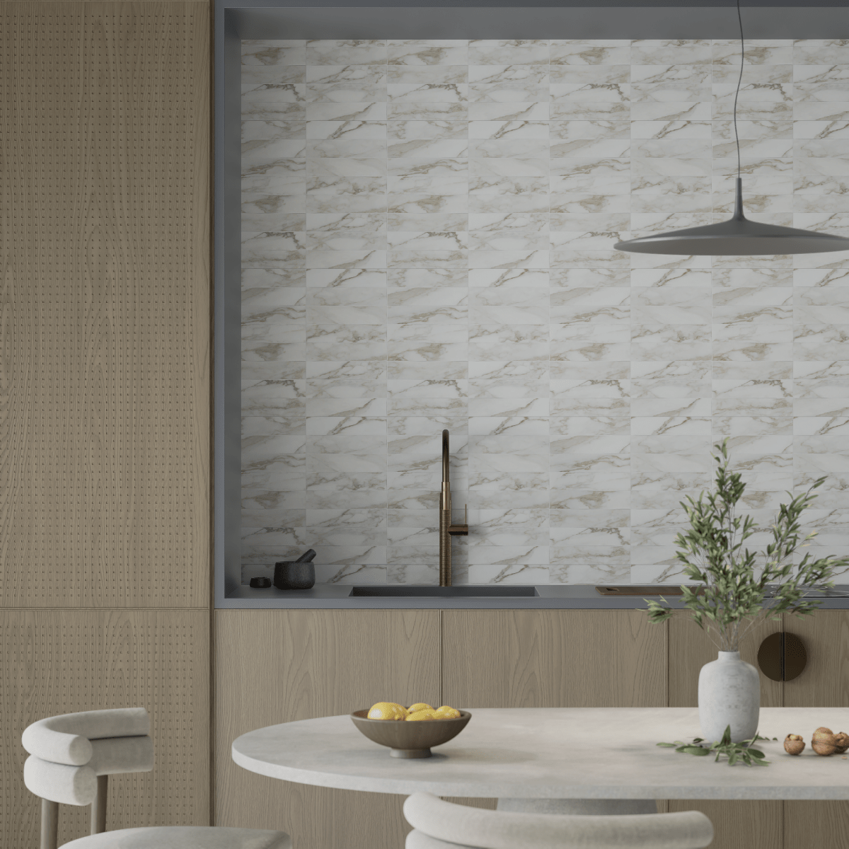 3 X 12 In Artisan Raffino Calacatta Matte Pressed Glazed Ceramic
