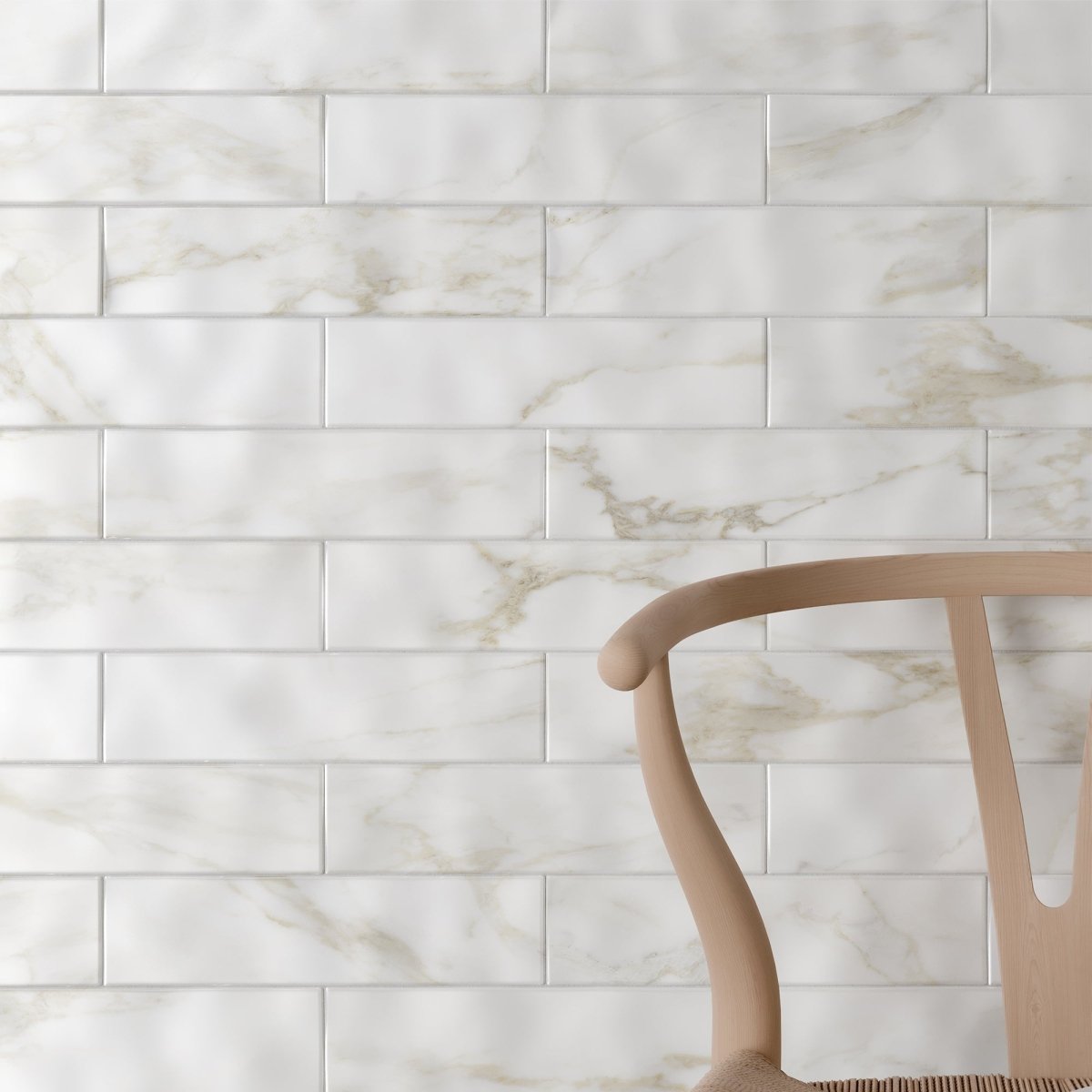 3 X 12 In Artisan Raffino Calacatta Matte Pressed Glazed Ceramic