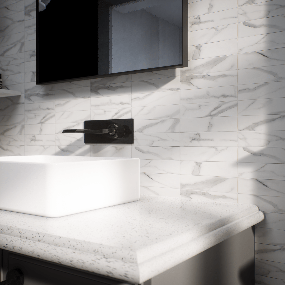 3 X 12 In Artisan Raffino Statuario Matte Pressed Glazed Ceramic Wall Tile