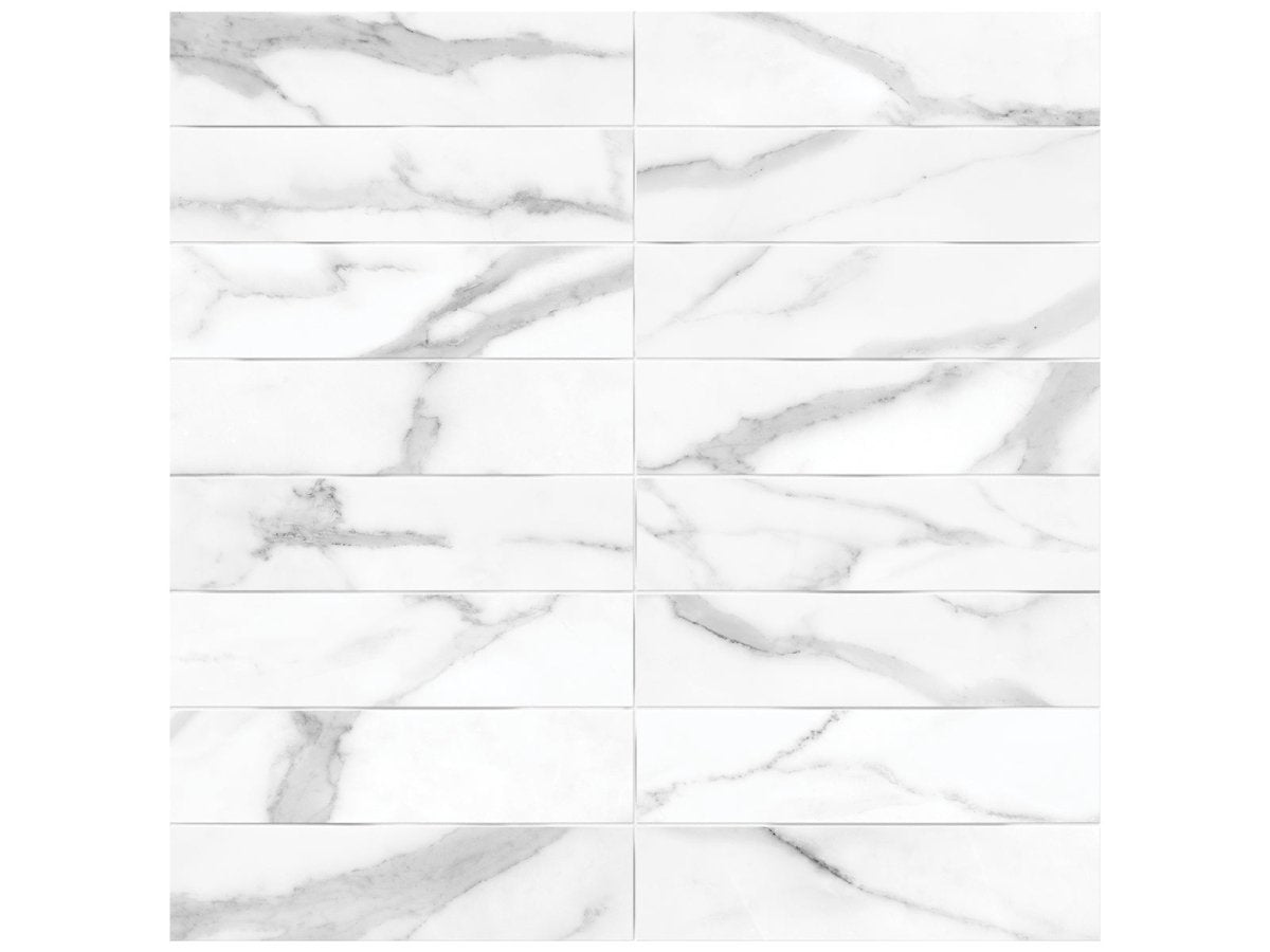 3 X 12 In Artisan Raffino Statuario Matte Pressed Glazed Ceramic Wall Tile