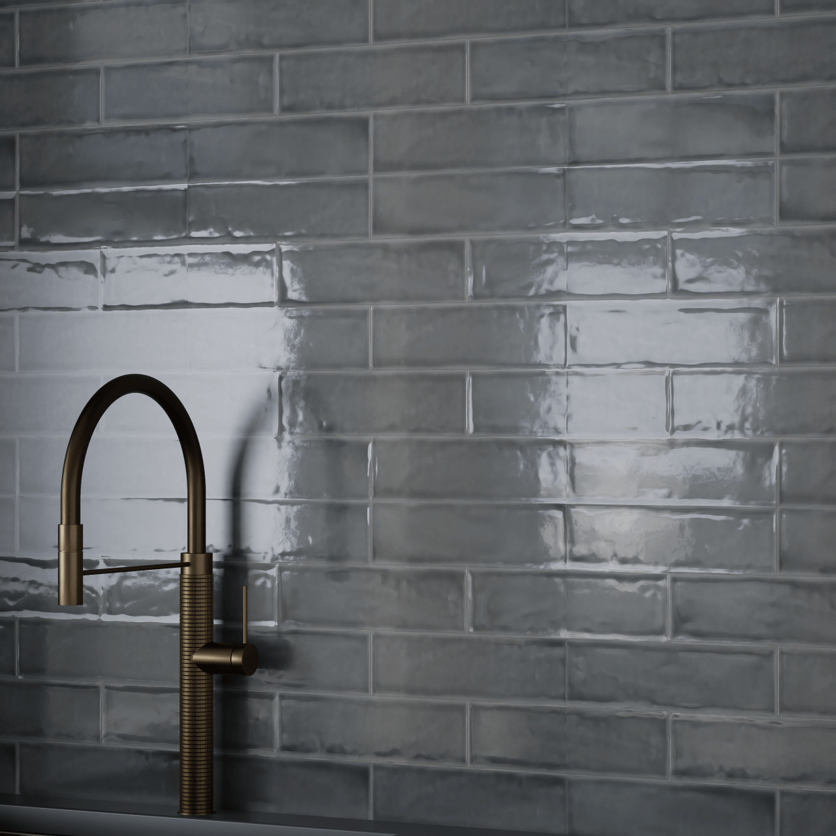 3 x 12 in Teramoda Charcoal Glossy Pressed Glazed Ceramic Tile