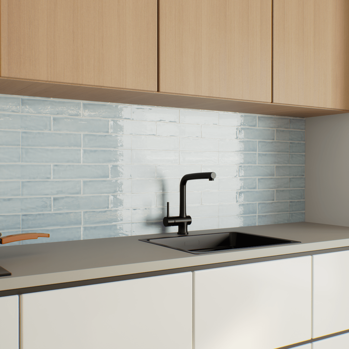 3 x 12 in Teramoda Sky Glossy Pressed Glazed Ceramic Tile
