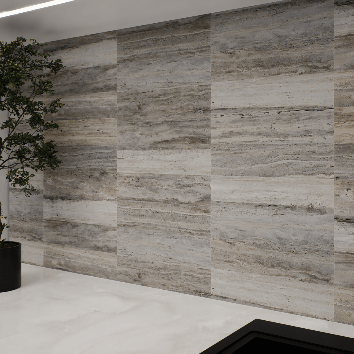 3 X 9 In Silver Ash Filled & Honed Veincut Travertine