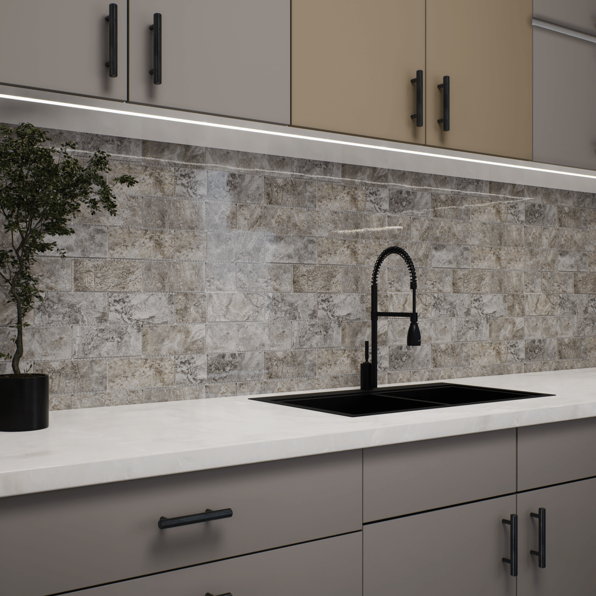 3 X 9 In Silver Ash Filled & Polished Travertine