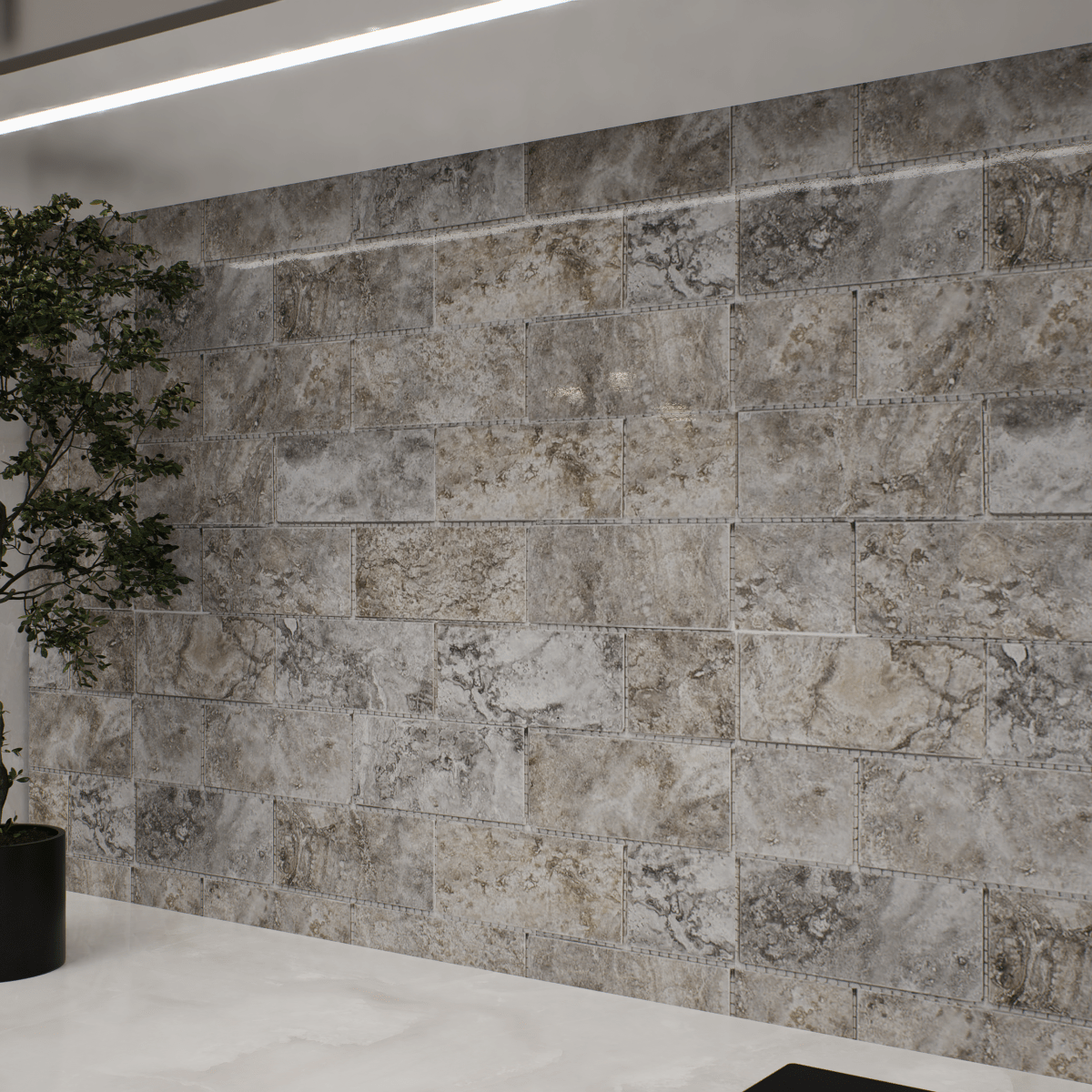 3 X 9 In Silver Ash Filled & Polished Travertine