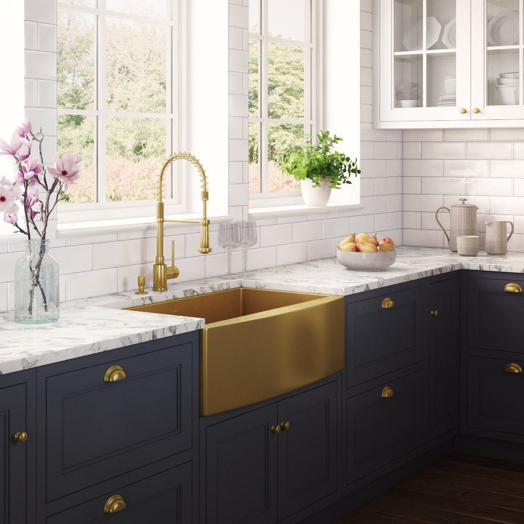 30-inch Apron-Front Farmhouse Kitchen Sink - Brass Tone Matte Gold Stainless Steel Single Bowl