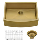 30-inch Apron-Front Farmhouse Kitchen Sink - Brass Tone Matte Gold Stainless Steel Single Bowl