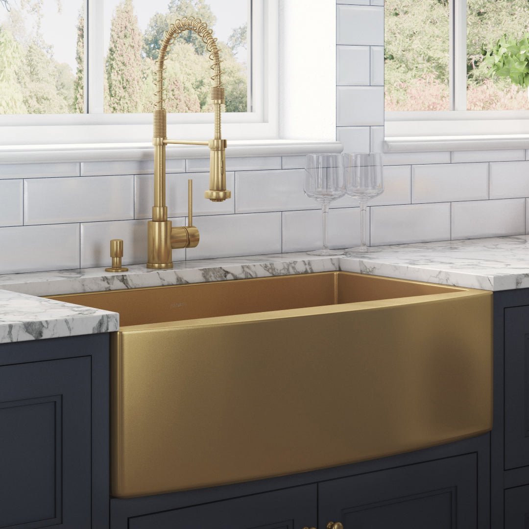 30-inch Apron-Front Farmhouse Kitchen Sink - Brass Tone Matte Gold Stainless Steel Single Bowl