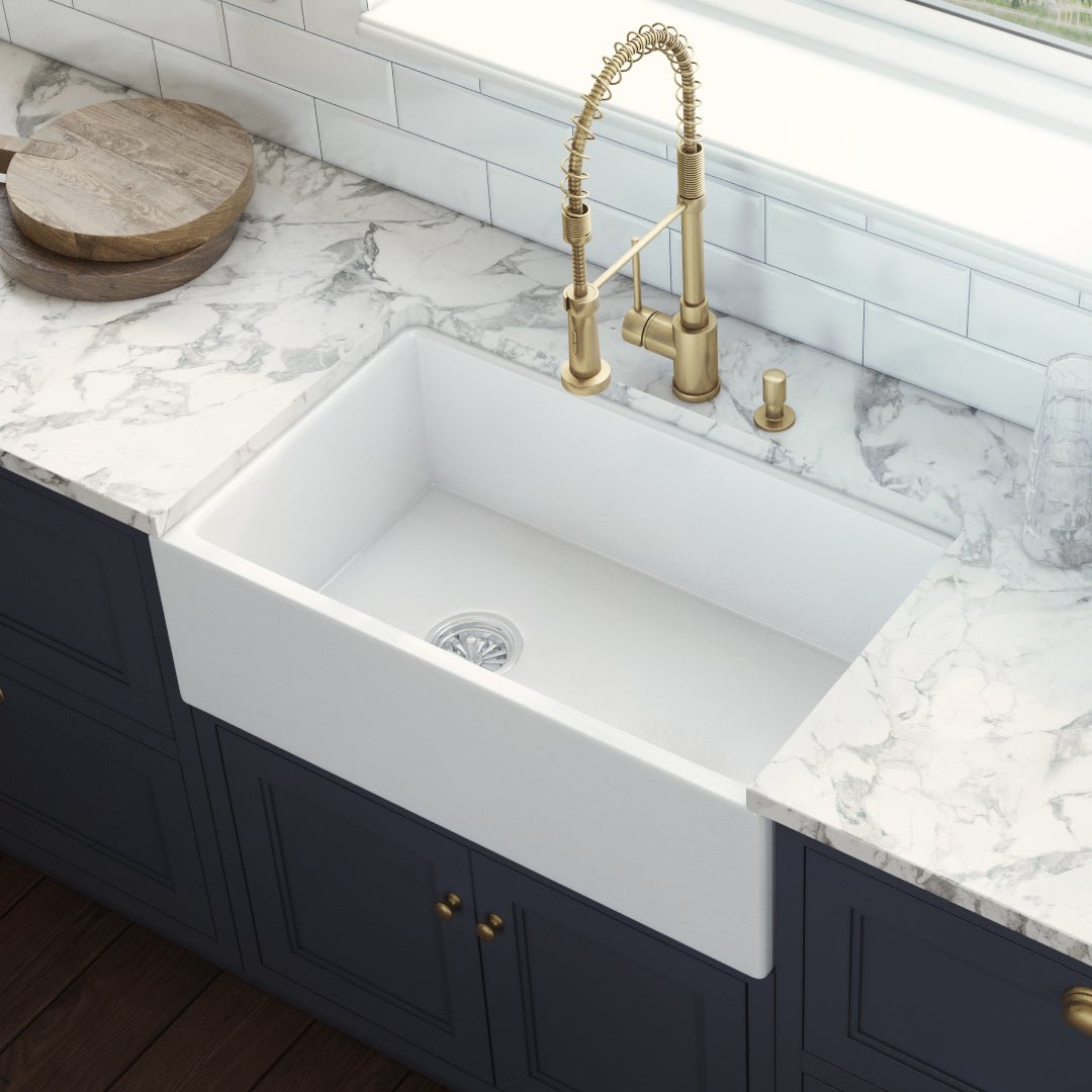30-inch Fireclay Farmhouse Offset Drain Kitchen Sink Single Bowl White