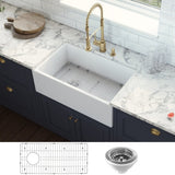 30-inch Fireclay Farmhouse Offset Drain Kitchen Sink Single Bowl White