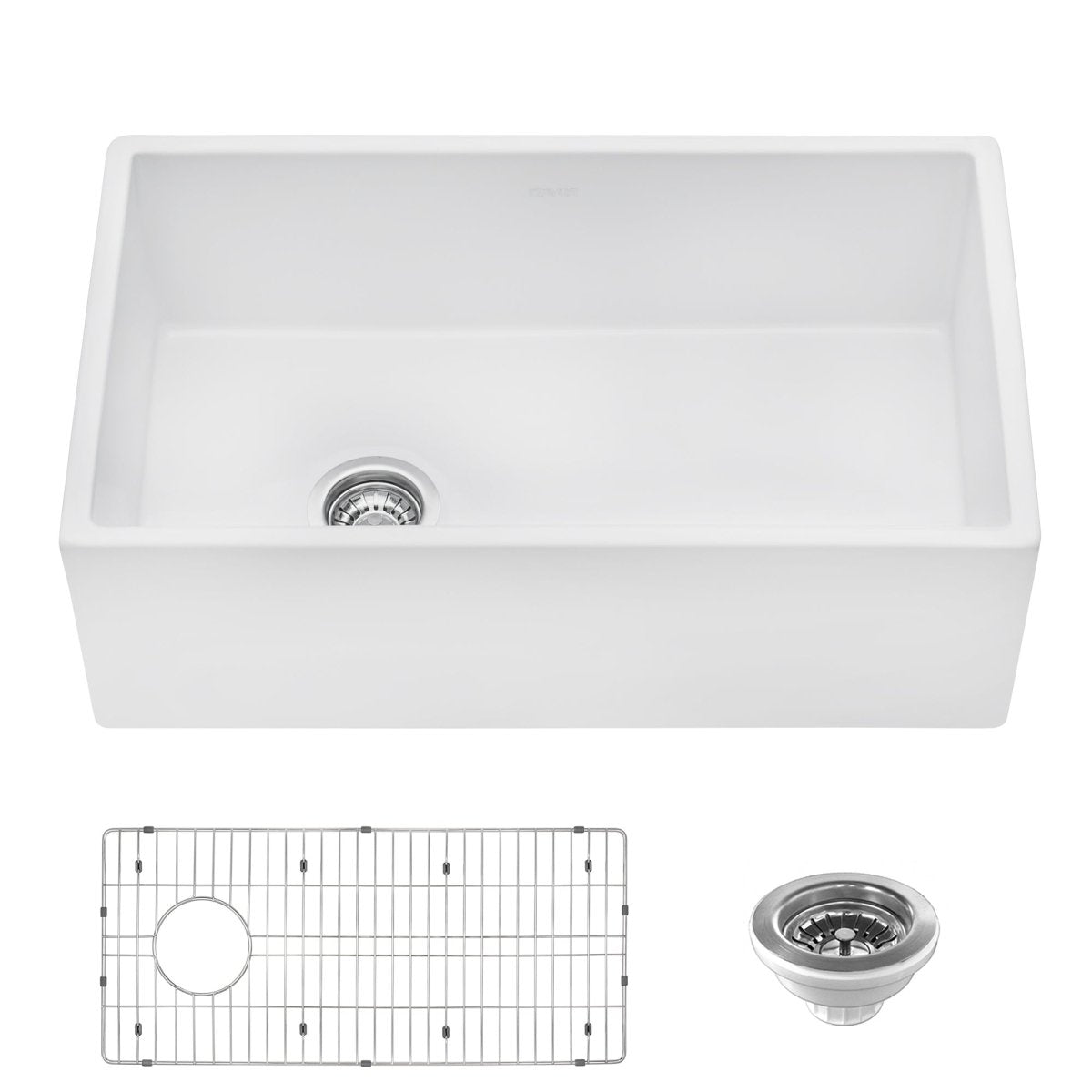 30-inch Fireclay Farmhouse Offset Drain Kitchen Sink Single Bowl White