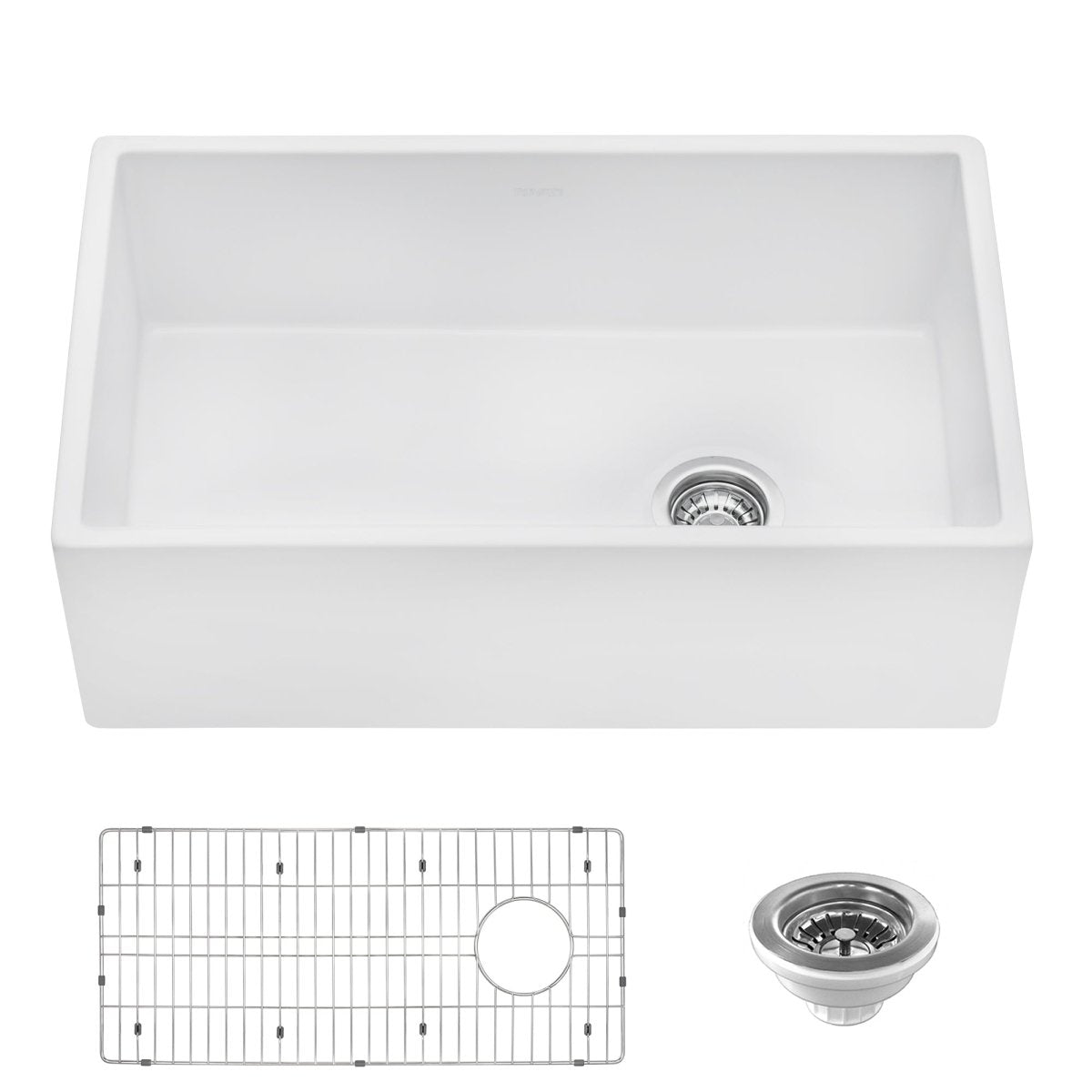 30-inch Fireclay Farmhouse Offset Drain Kitchen Sink Single Bowl White