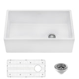 30-inch Fireclay Farmhouse Offset Drain Kitchen Sink Single Bowl White