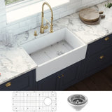 30-inch Fireclay Farmhouse Offset Drain Kitchen Sink Single Bowl White