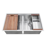 30-inch Workstation Ledge 50/50 Double Bowl Undermount 16 Gauge Stainless Steel Kitchen Sink