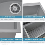 30 x 18 inch Granite Composite Undermount Single Bowl Kitchen Sink