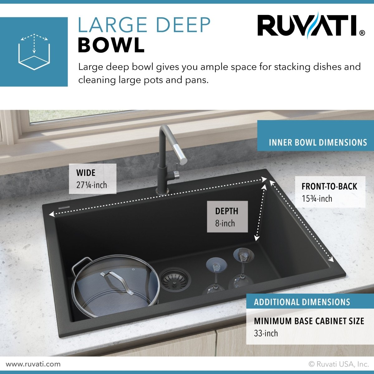 30 x 20 inch Drop-in Topmount Granite Composite Single Bowl Kitchen Sink