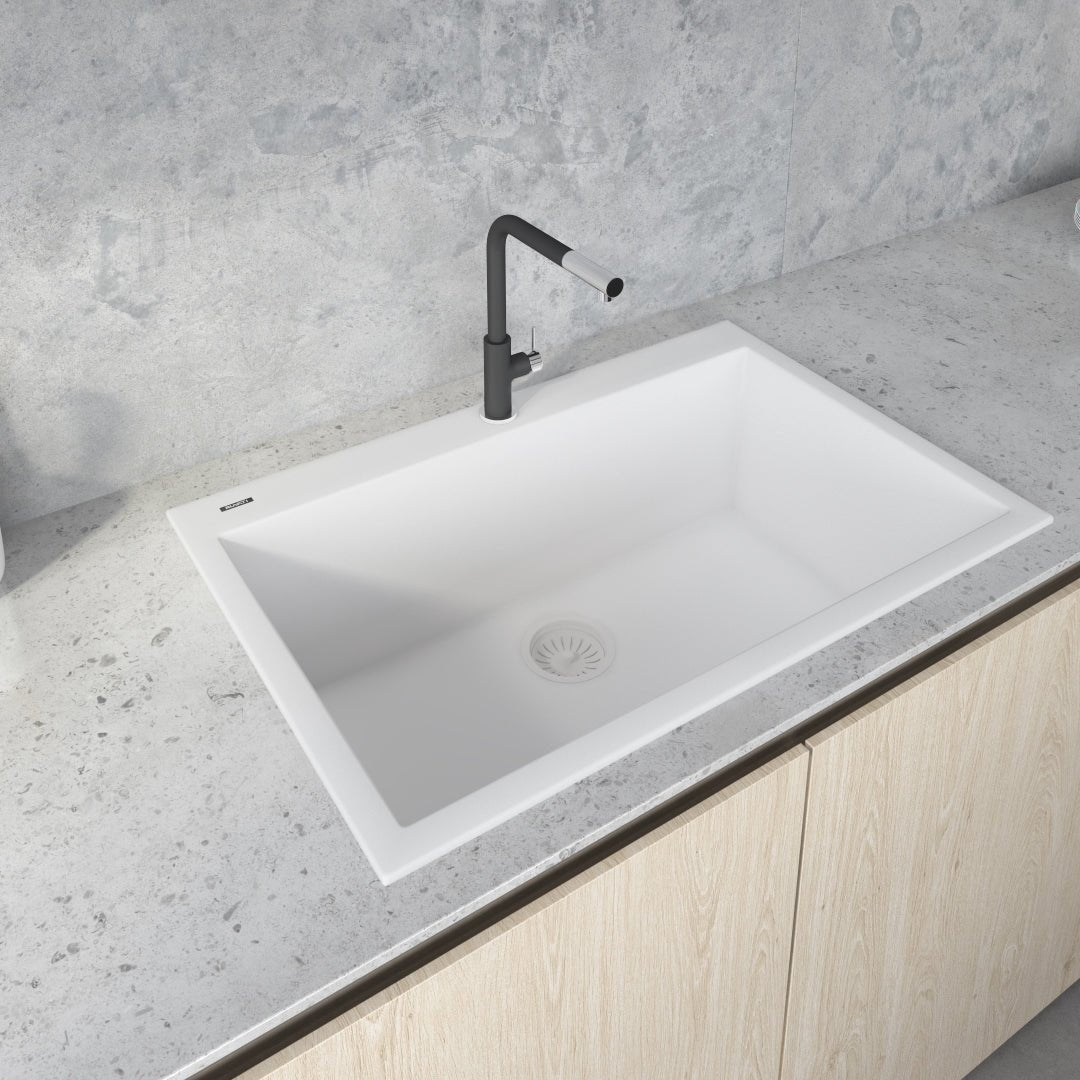 30 x 20 inch Drop-in Topmount Granite Composite Single Bowl Kitchen Sink