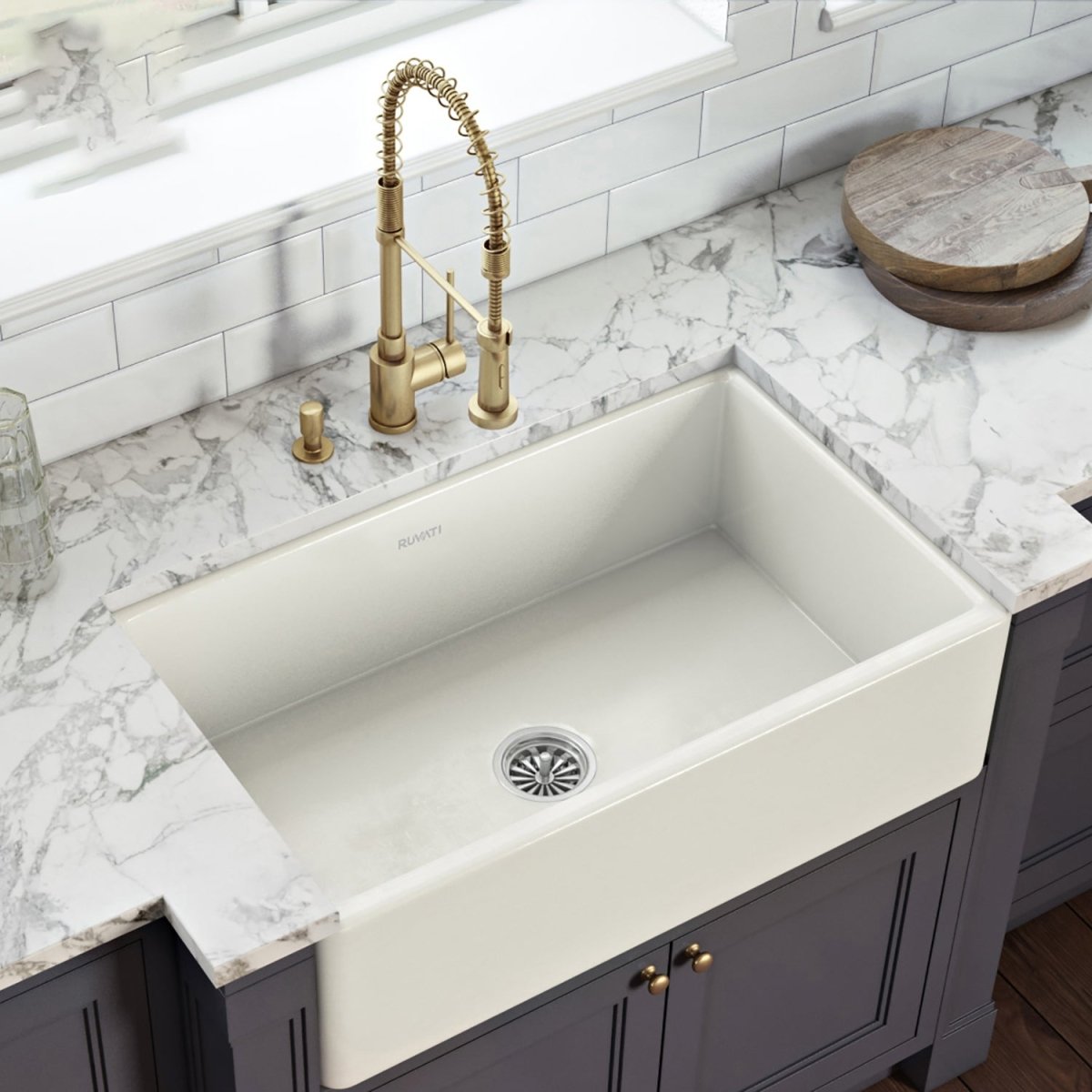 30 x 20 inch Fireclay Reversible Farmhouse Apron-Front Kitchen Sink Single Bowl