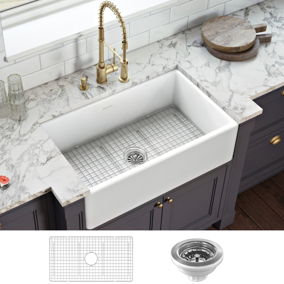 30 x 20 inch Fireclay Reversible Farmhouse Apron-Front Kitchen Sink Single Bowl