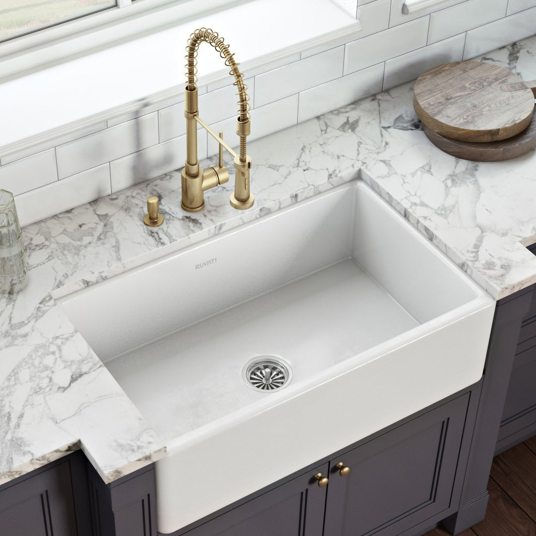 30 x 20 inch Fireclay Reversible Farmhouse Apron-Front Kitchen Sink Single Bowl