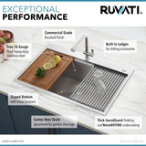 30 x 22 inch Workstation Drop-in Tight Radius Topmount 16 Gauge Ledge Stainless Steel Kitchen Sink Single Bowl
