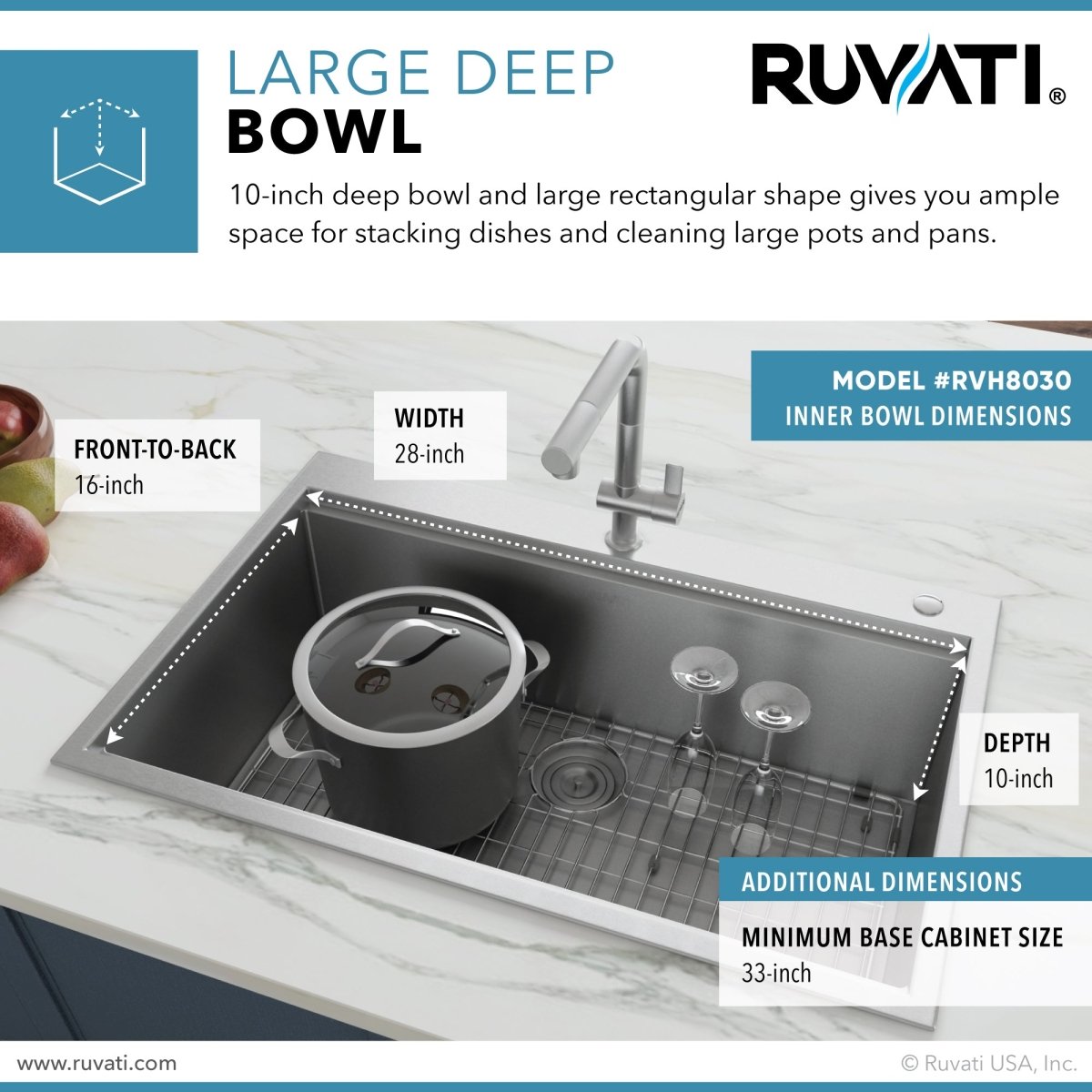 30 x 22 inch Workstation Drop-in Tight Radius Topmount 16 Gauge Ledge Stainless Steel Kitchen Sink Single Bowl