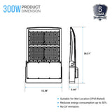 300 watt LED Flood Light 5700K IP65 39000 Lumens Bronze, Dimmable, Floodlight for Backyard|Court|Stadium|Yard, Outdoor Waterproof Security Lights, Arena Lights