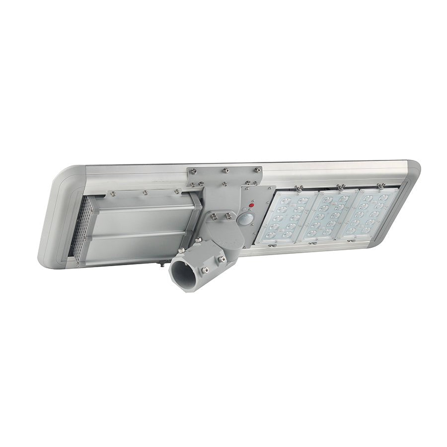 30W Outdoor LED Solar Street Light, 6500K, 3800LM, IP66, 18VDC, Adjustable Mount, Silver, Solar Powered Security Light, For Parking Lot, Yard, Garden, Street, Deck