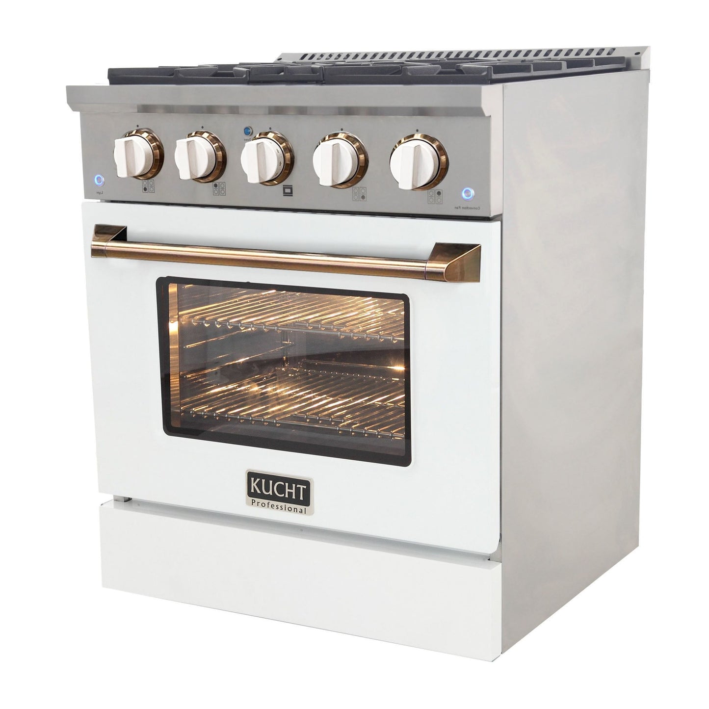 KUCHT Professional 30 in. 4.2 cu. ft. Natural Gas Range with Sealed Burners and Convection Oven in Stainless Steel with White Oven Door, White Knobs and Ring Knobs
