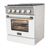 KUCHT Professional 30 in. 4.2 cu. ft. Dual Fuel Range for Natural Gas with Sealed Burners and Convection Oven in Stainless Steel with White Oven Door White Knobs and Ring Knobs
