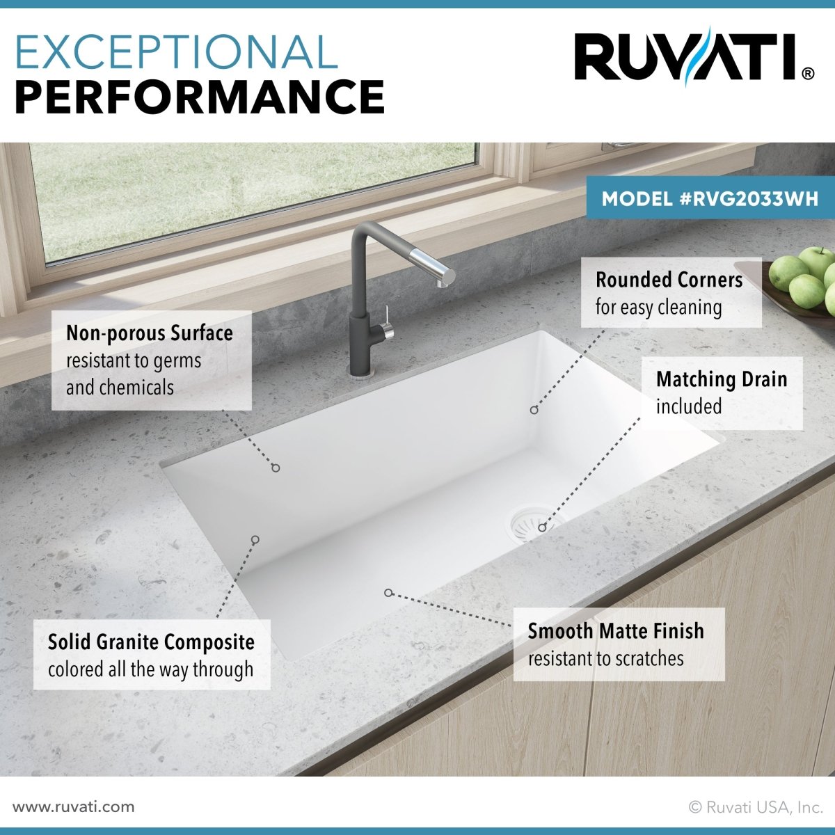 31 x 19 inch Undermount Granite Composite Single Bowl Kitchen Sink