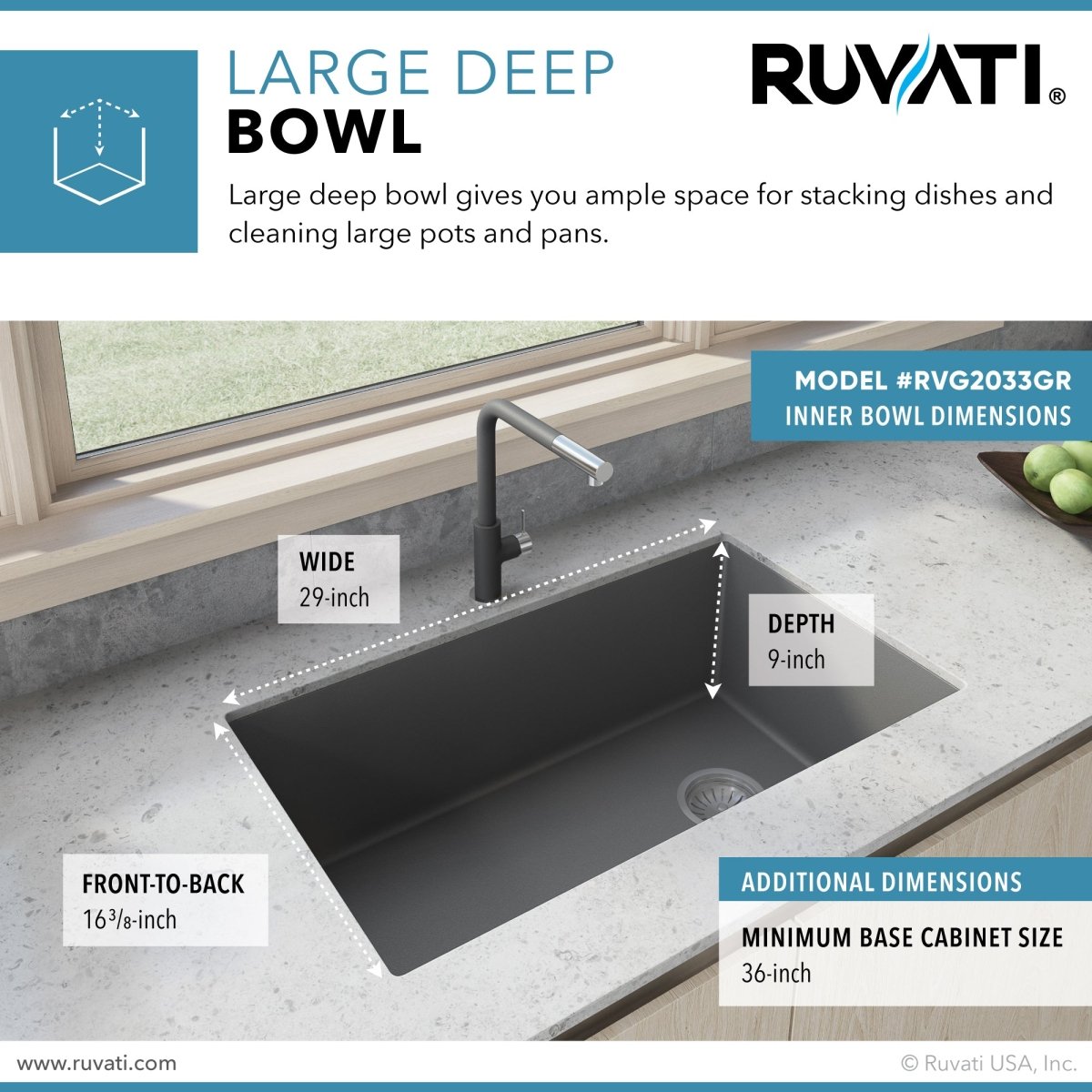 31 x 19 inch Undermount Granite Composite Single Bowl Kitchen Sink