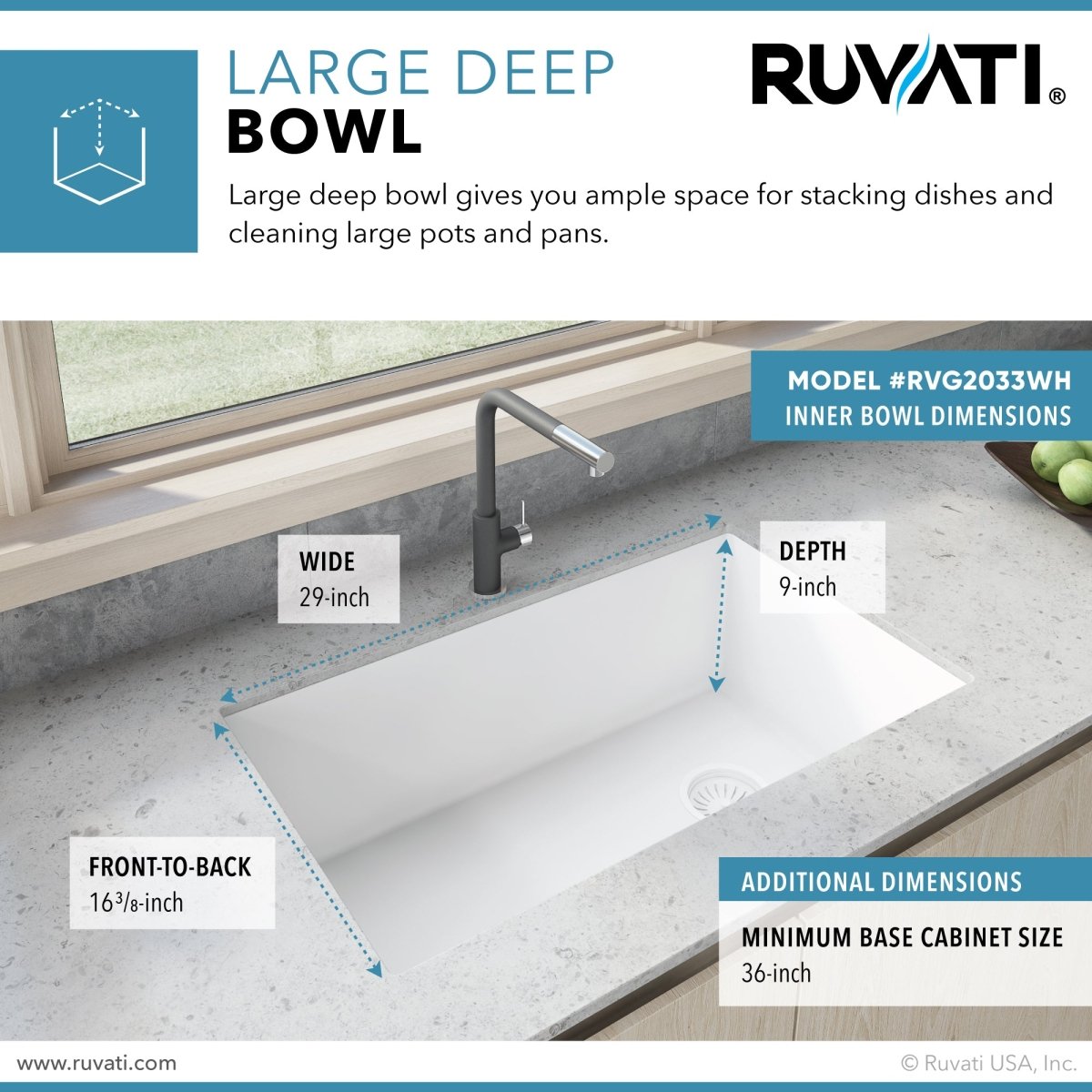 31 x 19 inch Undermount Granite Composite Single Bowl Kitchen Sink