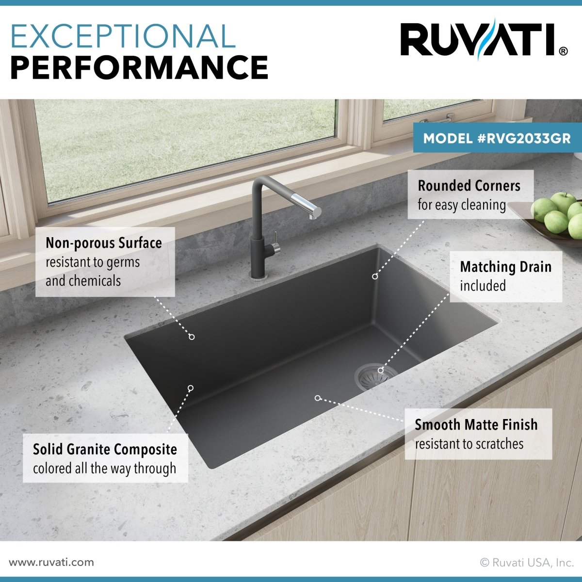 31 x 19 inch Undermount Granite Composite Single Bowl Kitchen Sink
