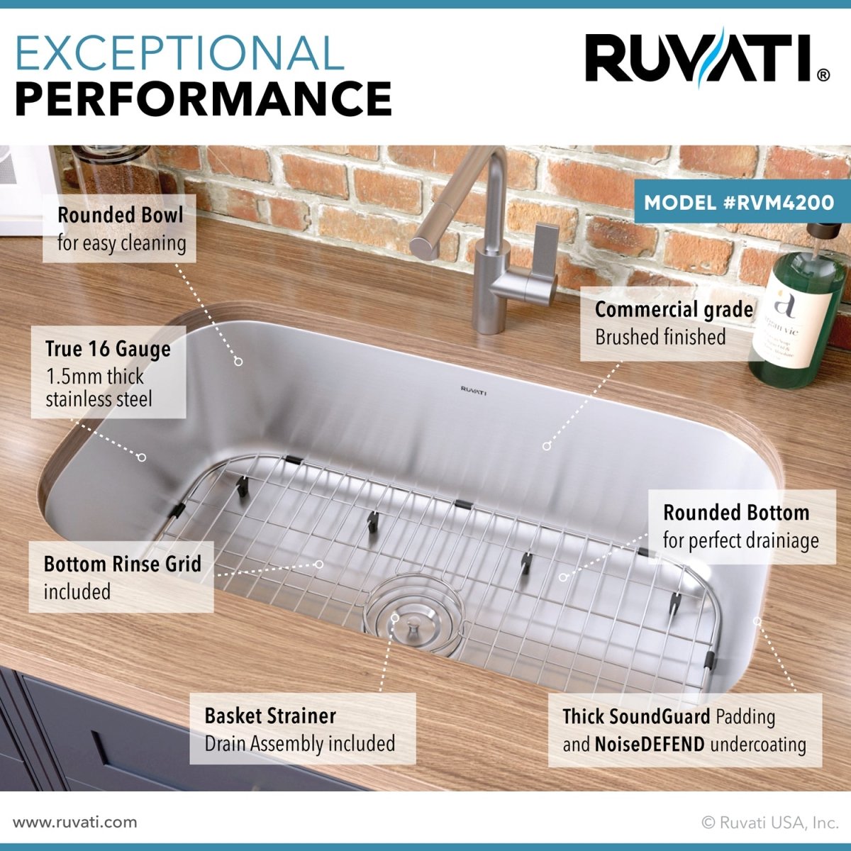 32-inch Undermount 16 Gauge Stainless Steel Kitchen Sink Single Bowl