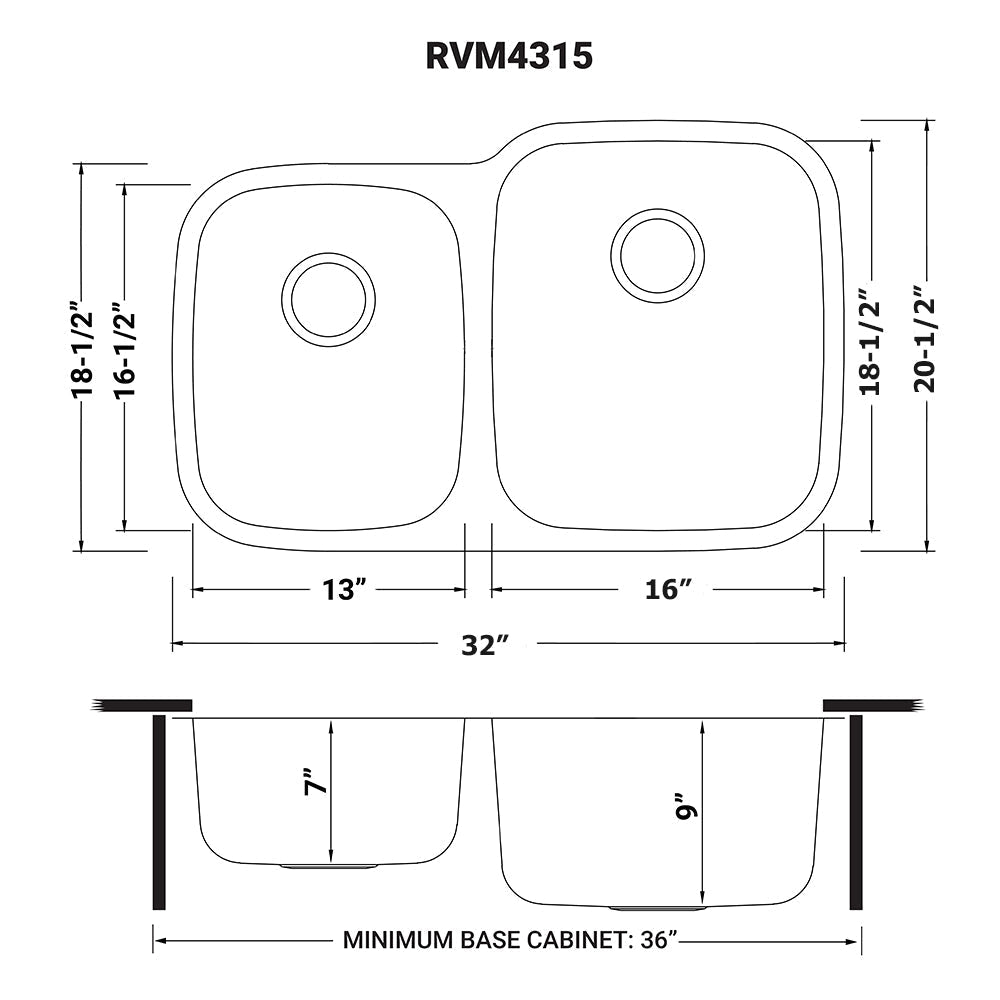 32-inch Undermount Double Bowl 16 Gauge Stainless Steel Kitchen Sink